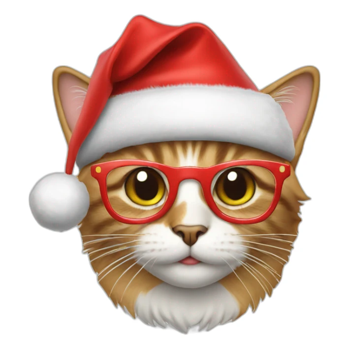 Cat wearing santa hat and red glasses sticker