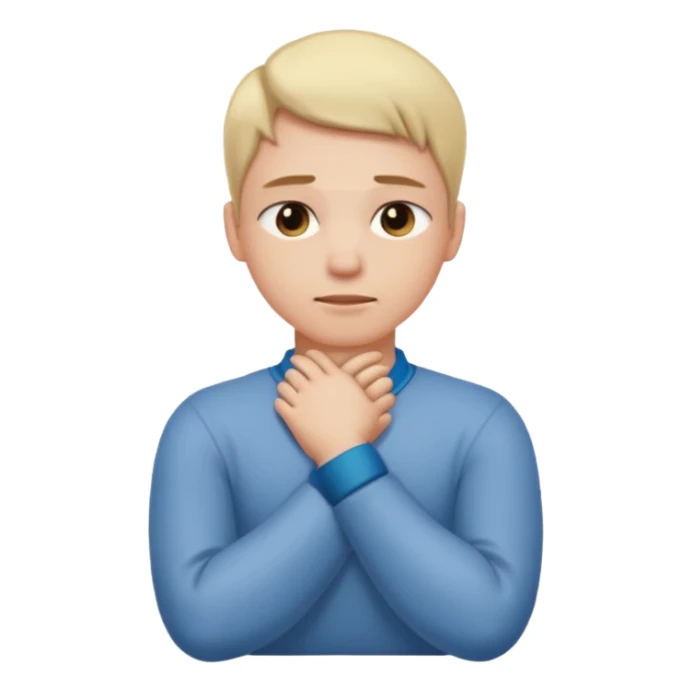 person with arms crossed holding their neck looking down emoji sticker