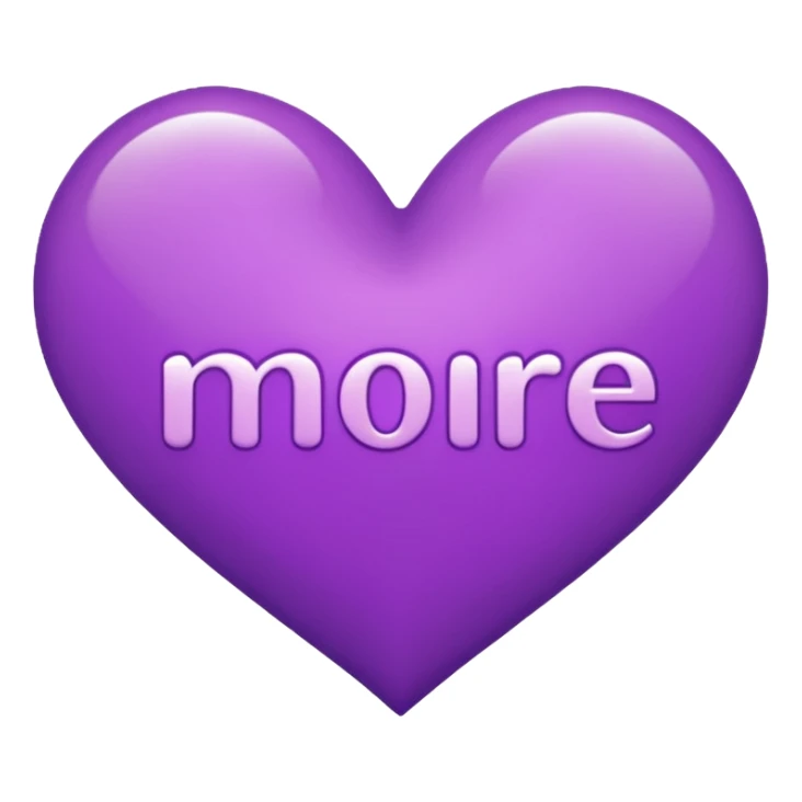 the word "more" in purple and into a heart sticker