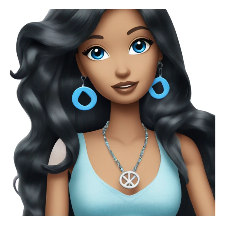 Barbie long black hair blue eyes giving a peace sign sticker