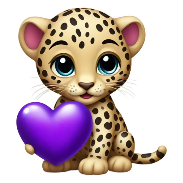 Baby leopard holding a purple heart  sticker