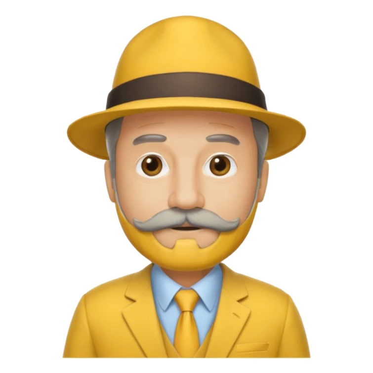 middle aged mobster with yellow colored suit and hat and grey mustache and beard sticker