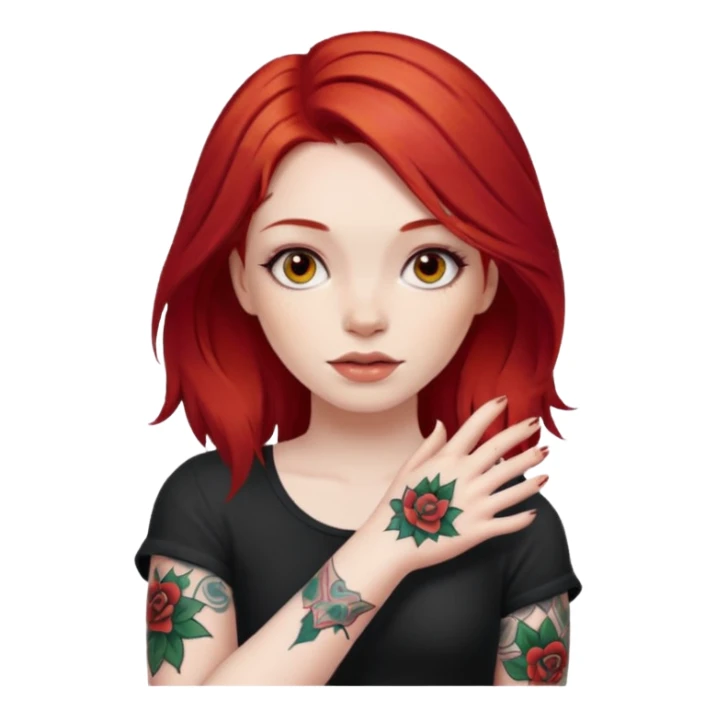 Red hair girl with hand tattoo sticker