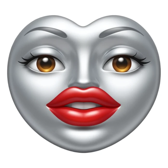 A seductive pair of slightly parted lips emoji made of liquid silver chrome, smooth glossy metallic surface, soft sensual curves, subtle reflections, luxury sexy aesthetic, minimal iOS emoji style, centered composition, clean white background, soft studio lighting, no text sticker