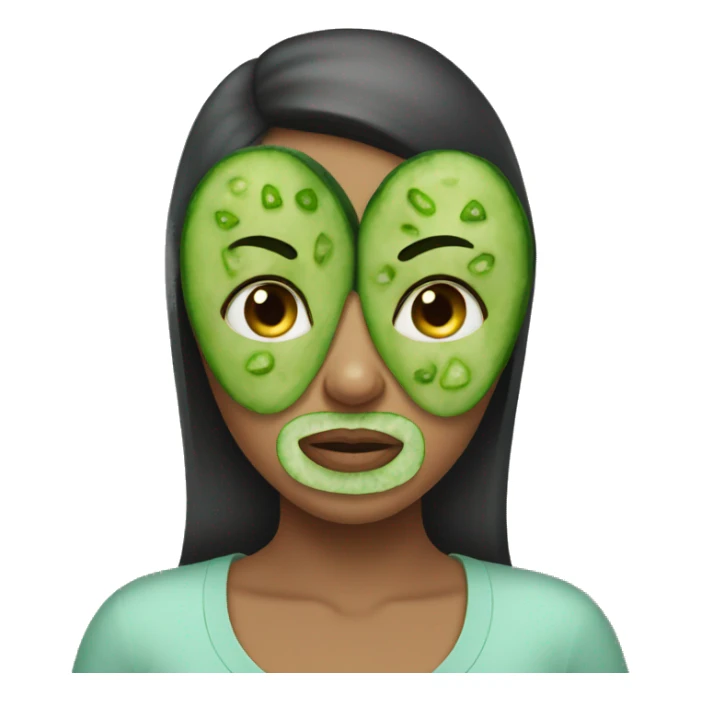 A girl wearing a mask with cucumbers on her eyes sticker