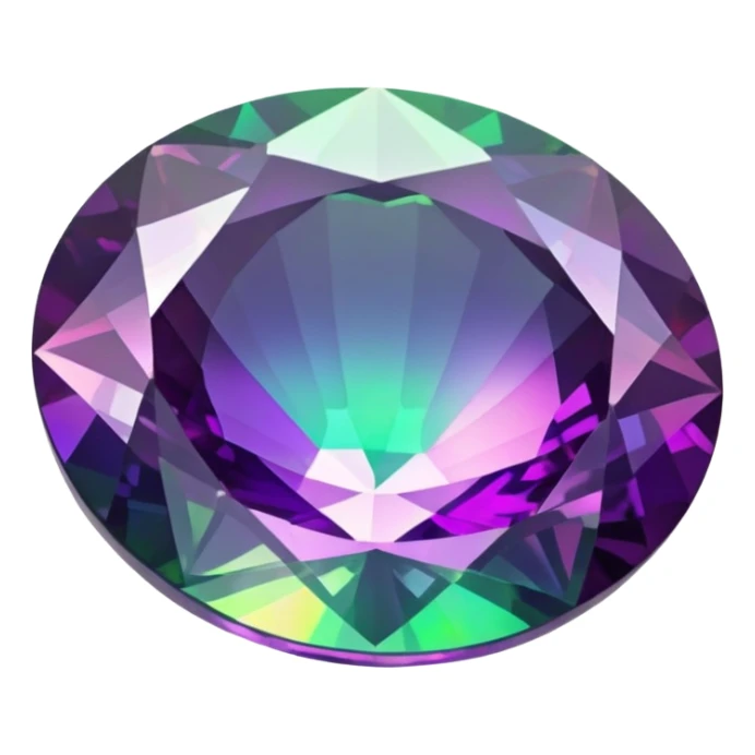 round cut alexandrite gemstone showing color shift from green to purple with holographic iridescent shine sticker