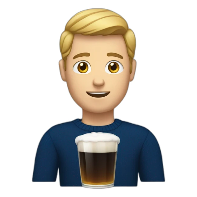 a white guy with a dark blue sweater and a white cast on his left hand and a beer in his other hand sticker