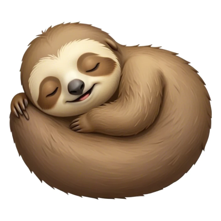 Meme-Worthy cute Sleeping Sloth Portrait Emoji, Head resting peacefully with a contented smile, showcasing a luxuriously soft, fuzzy form and eyes gently closed in serene slumber, Simplified yet comically adorable features, highly detailed, glowing with a soft, drowsy glow, high shine, relaxed and utterly lovable, stylized with an air of playful laziness, bright and heartwarming, soft glowing outline, capturing the essence of a sleeping sloth that feels destined to become the next viral icon of adorable rest! sticker