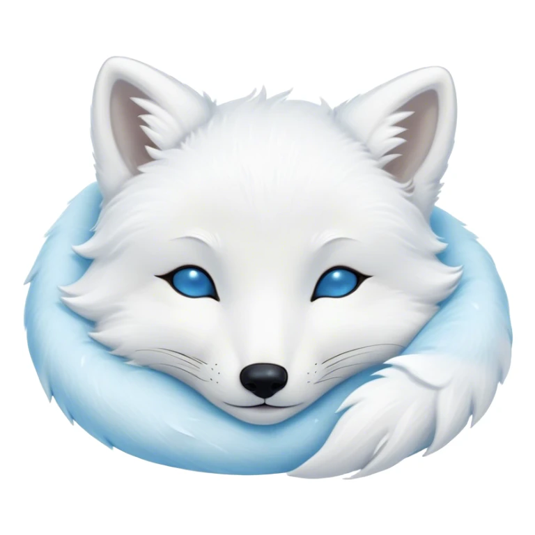 Meme-Worthy Cute Sleeping Arctic Fox Portrait Emoji, Head resting peacefully with a contented smile, showcasing a compact, agile build and a luxuriously soft white Fur with delicate icy blue accents, eyes shut in a serene, restful nap, Simplified yet hilariously adorable features, highly detailed, glowing with a soft, drowsy light, high shine, relaxed and utterly lovable, stylized with an air of playful laziness, bright and heartwarming, soft glowing outline, capturing the essence of a comically sleepy arctic fox, so meme-worthy it feels like it could instantly become the next viral sensation of adorable slumber! sticker
