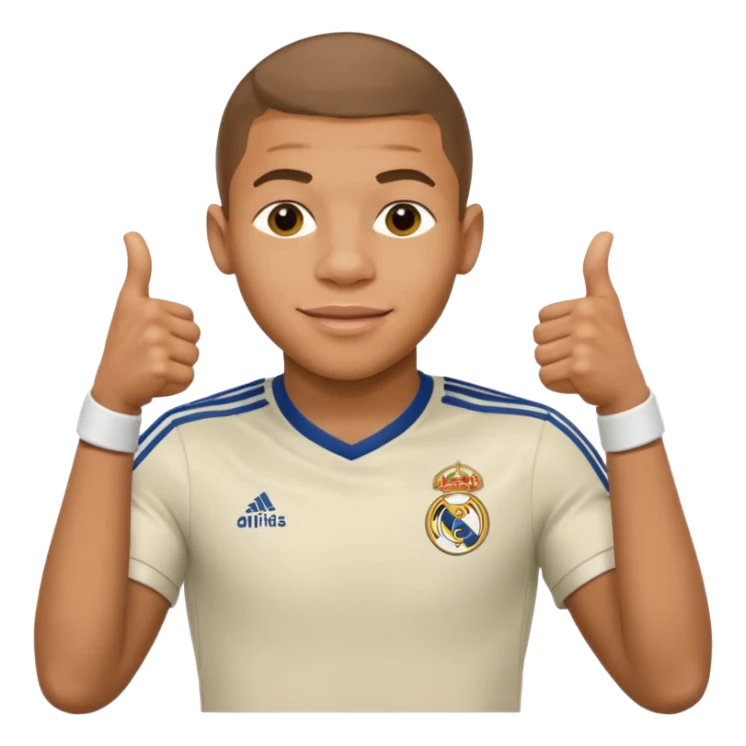 Mbappe hands crossed and thumbs up celebration for Real Madrid sticker