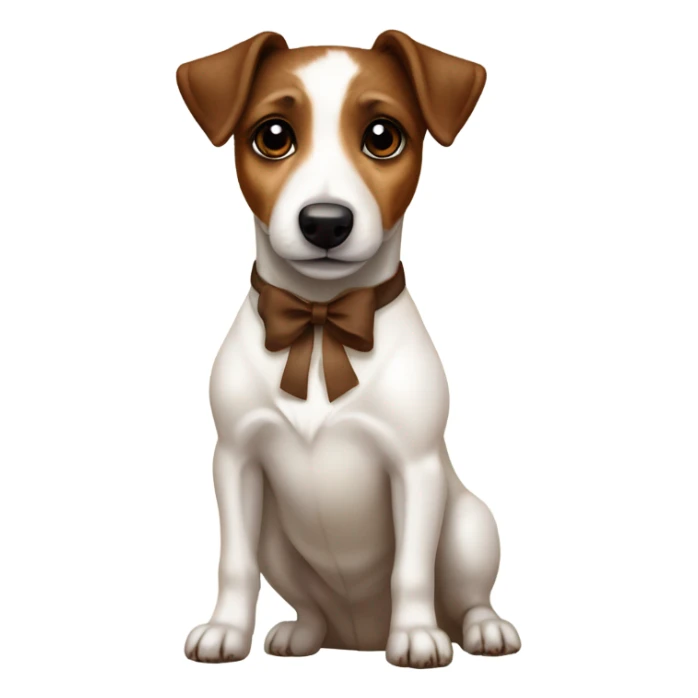 Jack russell terrier with dark brown Stains sitting with a beige bow on his neck sticker