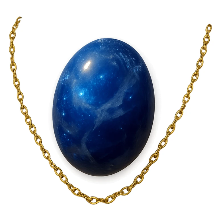 delicate floating gold chain cradling a deep blue stone with swirling white and gray veins, glowing faintly like the night sky, radiating mystery and magic sticker