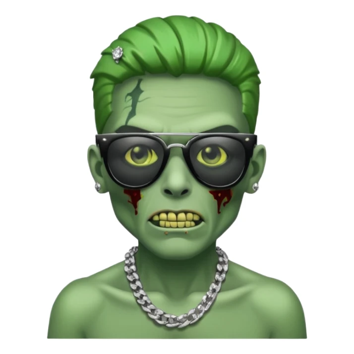 Zombie verde con lentes negros de sol y cadena de diamantes  sticker