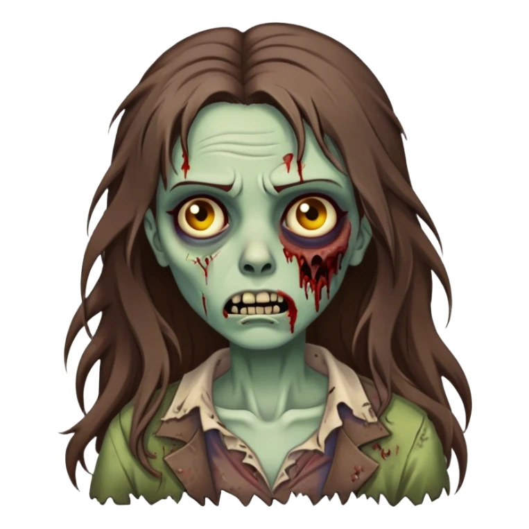 Zombie lady with long brown hair  sticker