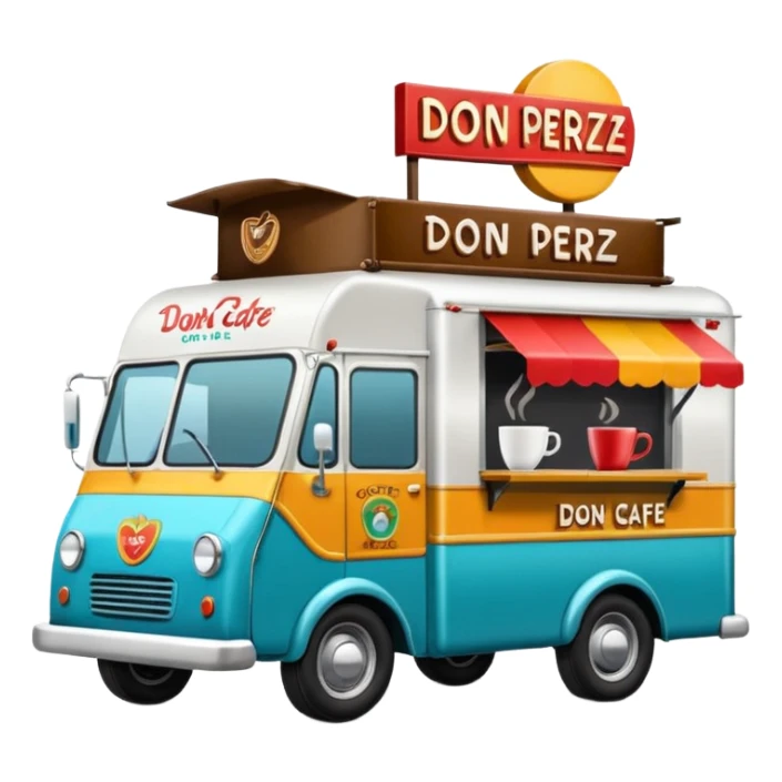 coffee truck with don perez cafe sign sticker
