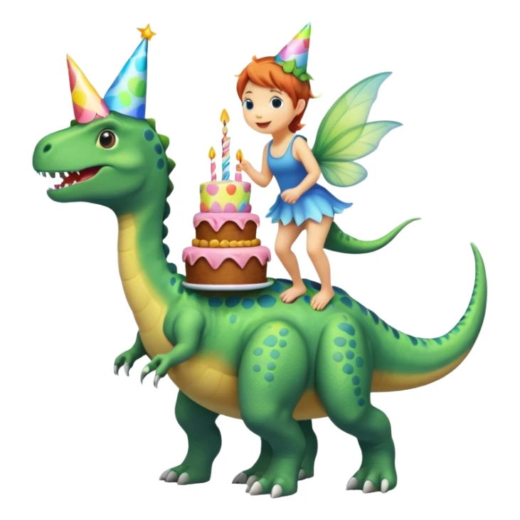 Fairy riding a dinosaur with a birthday cake  sticker