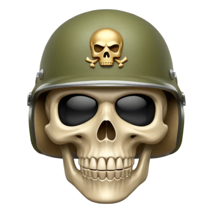 A bold emoji-style skull white with a hand no icon on helmet sushing wearing a realistic army helmet, . Clean vector style, high contrast, centered composition, modern emoji aesthetic, detailed helmet texture, confident and intense expression, 3D glossy finish, high resolution , no body , sticker