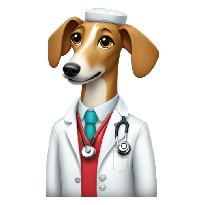 Red fawn greyhound wearing a doctors coat and stethoscope  sticker
