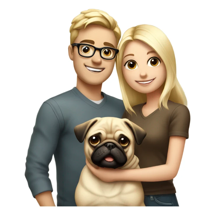 boy in glasses with blonde girlfriend and pug sticker
