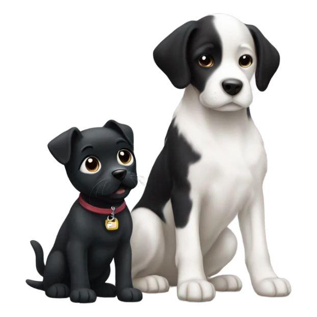 Black Puppy playing with big white dog sticker