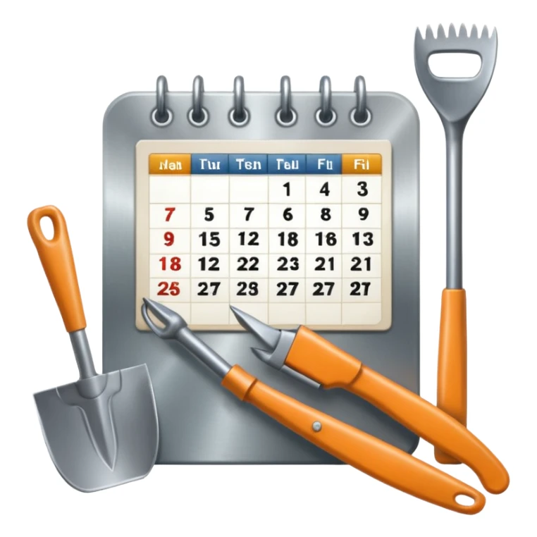 calendar icon with garden tools near. Transparent background sticker