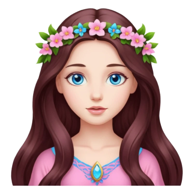 Spring pink goddess long brunette hair blue eyes sticker