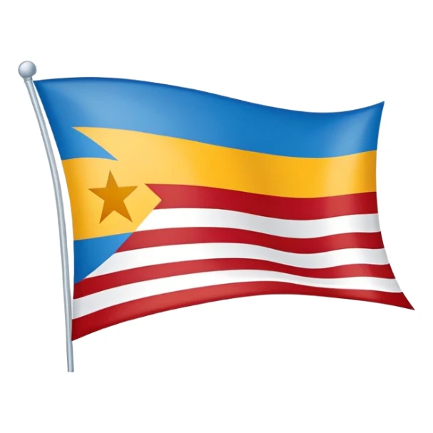 Catalonian estelada flag, minimal emoji version, flat colors, geometric shapes, blue triangle, white star, red and yellow stripes sticker