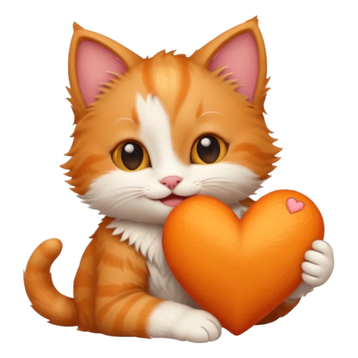 The ginger kitten is hugging a heart, very happy and smiling. sticker