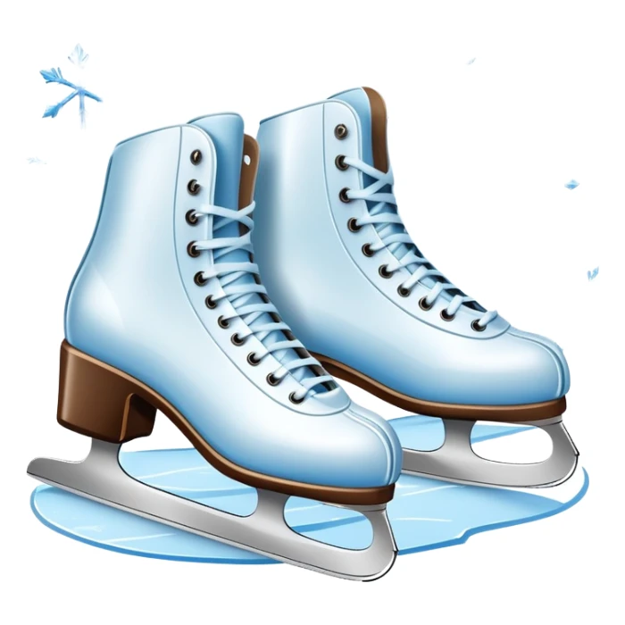 An icon showing In the background, twinkling lights, winter trees, and cheering spectators create a festive atmosphere. a pair of elegant ice skates gliding across a smooth, frozen rink with snowflakes in the air. Transparent background highlights the grace and charm of ice skating. sticker