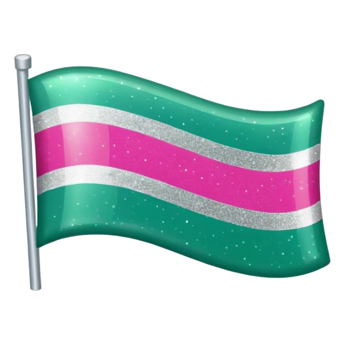 a tricolor flag featuring horizontal stripes of hot pink, glitter silver, and jade green. sticker