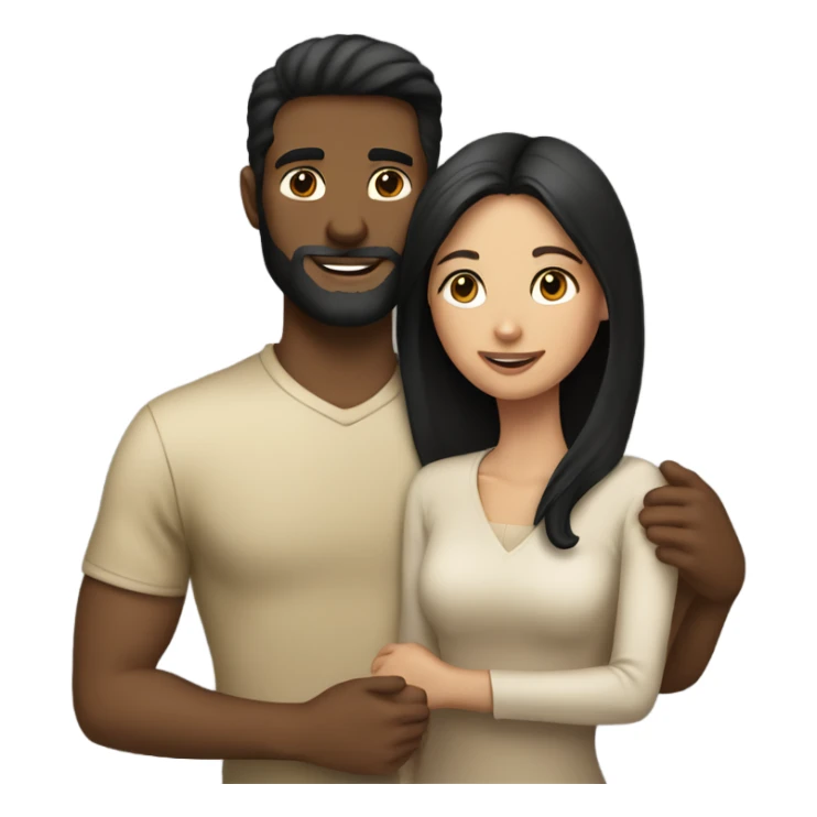 Couple hug brunette women black haired tan man sticker