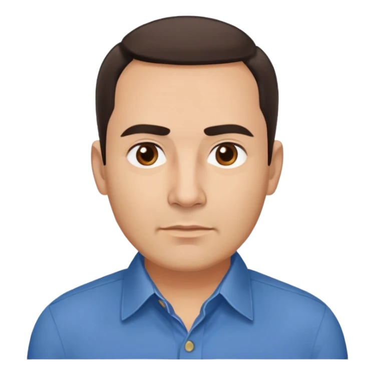 Middle-aged Hispanic man with round face, broad cheekbones, light skin. Warm brown eyes, thick straight eyebrows. Short brown hair combed slightly back with receding hairline. Professional look. Wearing a blue button-down shirt. sticker