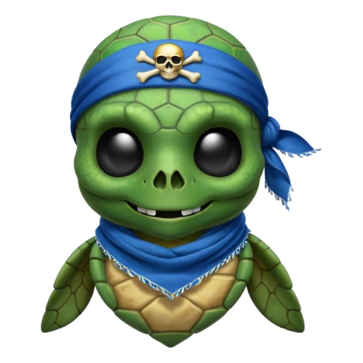 sea turtle wearing a blue pirate skull scarf sticker