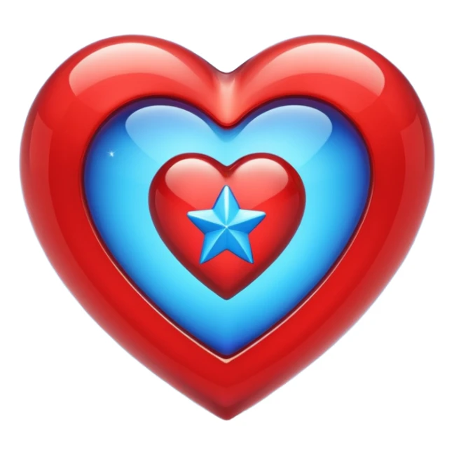 A red glass 3D heart with a bright blue star inside sticker