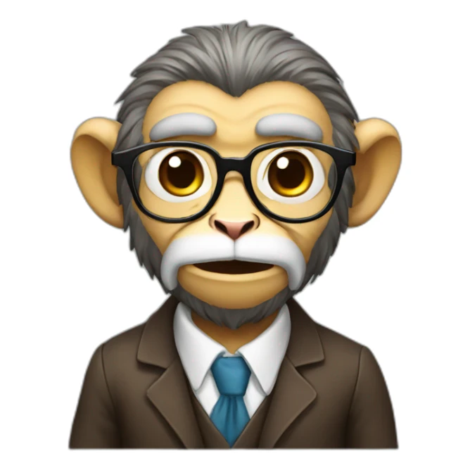 professor monkey with beard, mustache, glasses little smile sticker
