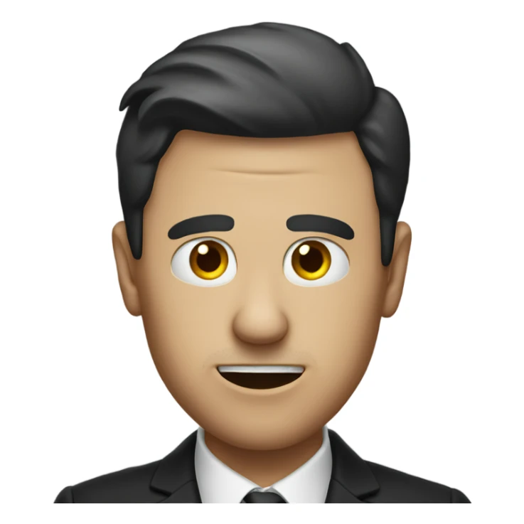 A man in a black suit with a scare on his nose sticker