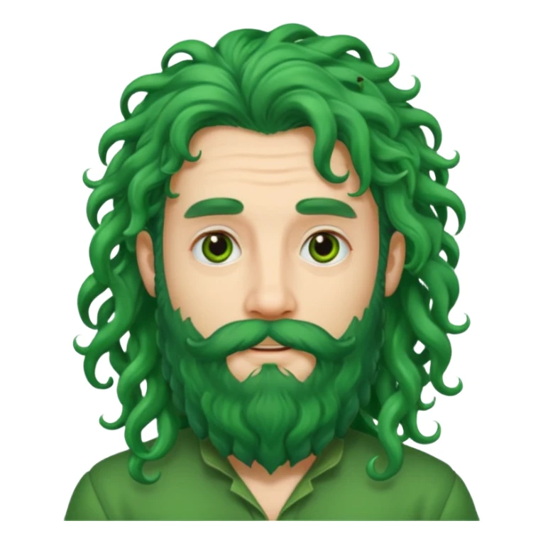 green long curly hair and beard man sticker