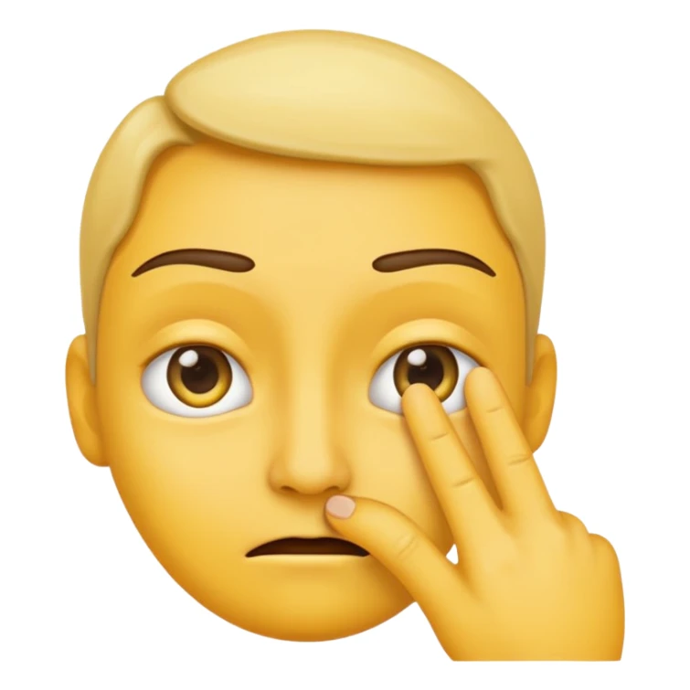 cynical yellow emoji pulling down eyelid, finger gesture, skeptical sticker