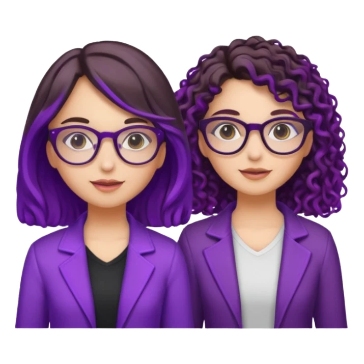 You can create two girls enjoying a concert, one brunette with purple highlights straight hair , the other brunette with curly hair and glasses. With purple lights around them.   sticker