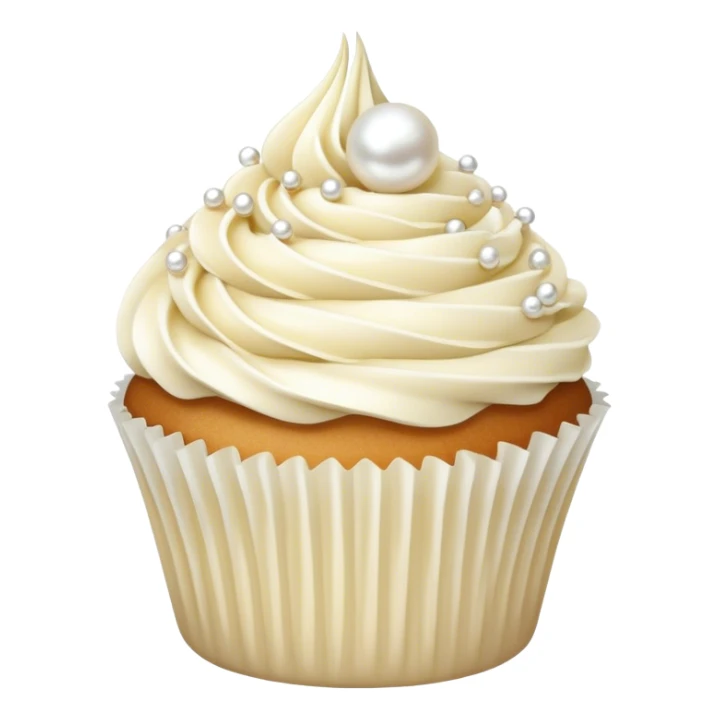 Realistic white wedding cupcake with vanilla icing, pearl sprinkles sticker