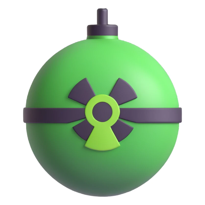 round cartoon bomb with a green nuclear symbol sticker