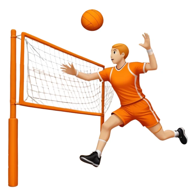 A handball on the court, with the goalposts in the background. The scene captures the ball mid-flight as it heads toward the goal, emphasizing the dynamic and fast-paced nature of the game, with clear court lines and a sense of movement in the air. sticker
