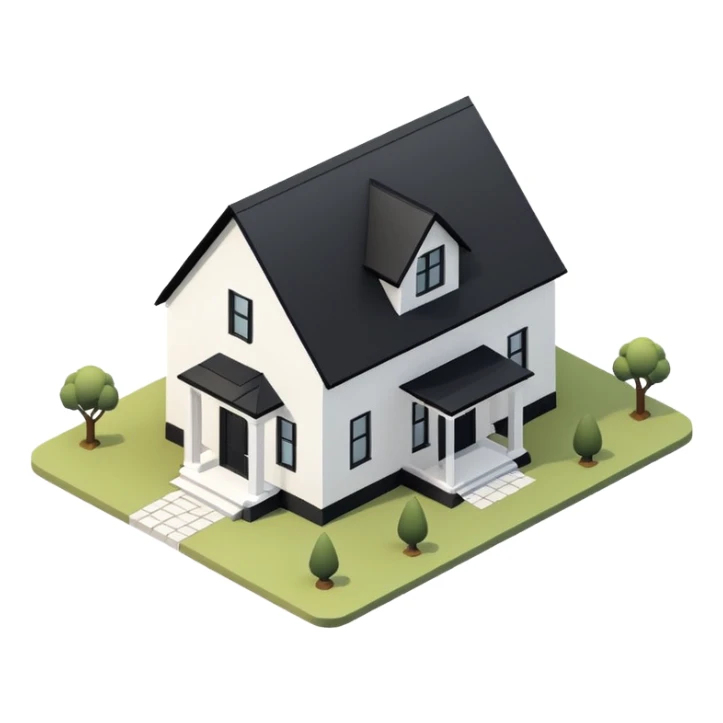 3d isometric modern farmhouse, white with black trim sticker