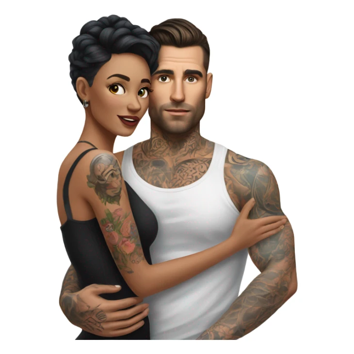 Hyper Realistic beautiful woman touching a very handsome tattooed man sticker