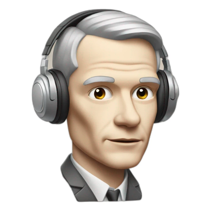 Alan Turing listening to an audiobook using iphone and an airpod sticker