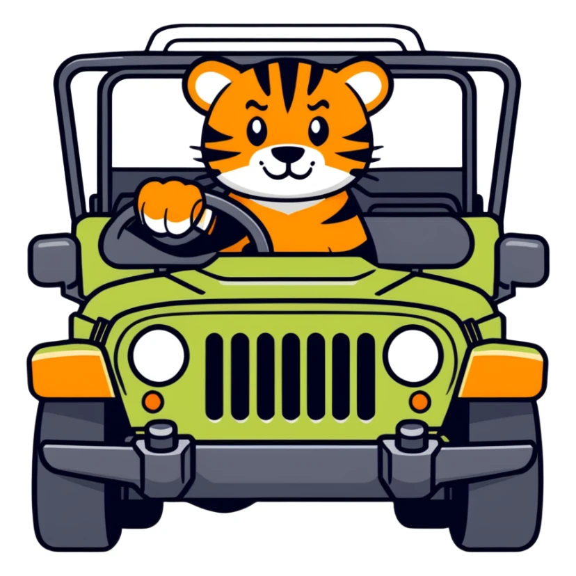 Tiger driving a jeep wrangler, President Trump in passenger seat  sticker