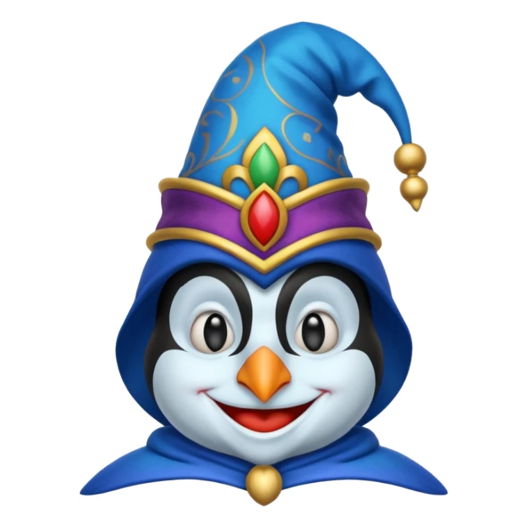 crazy funny colorful penguin jolly joker, medieval, vintage, court jester, mac os icon, blue color sticker