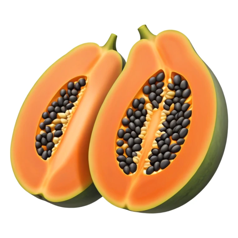 papaya cut in half, showing black seeds sticker