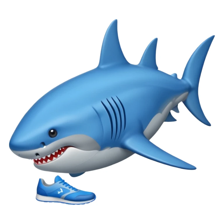 Un tiburón parado con zapatillas azules sticker