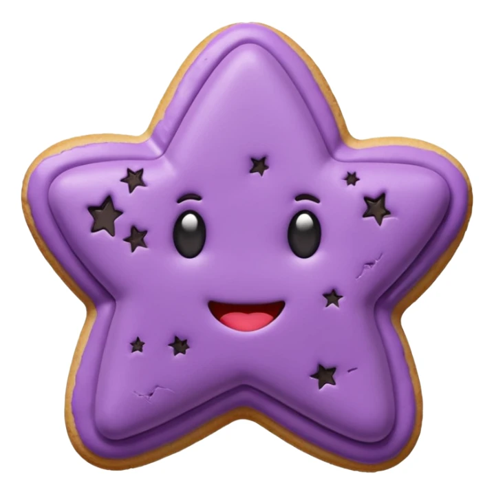 realistic pastel purple cookie with a soft, crumbly texture, fine surface cracks, matte baked finish, star-shaped jam cutout revealing glossy dark berry filling no face  sticker